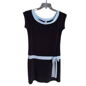 Vintage Born to Shop Dress Drop Waist Flapper Style Blue Attached Ribbon L u